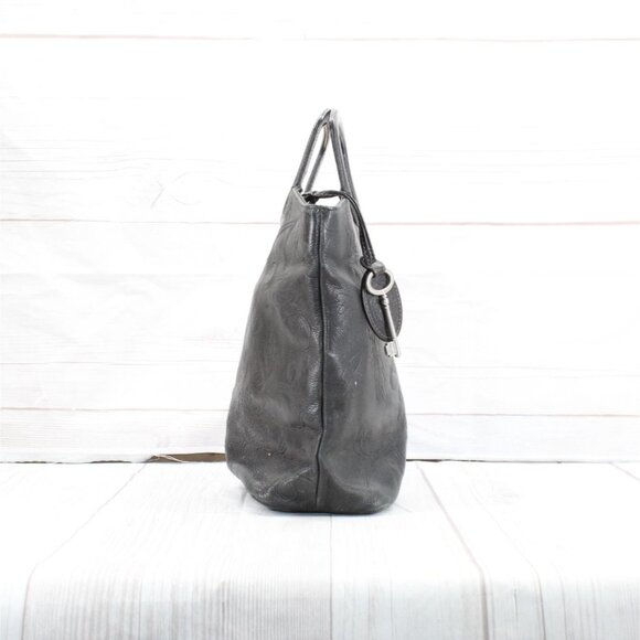 Fossil Rachel Black Leather Floral Snap Tooled Dual Handle Handbag - Picture 4 of 9